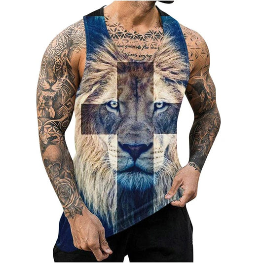 SHOWLU FASHION STORE New Lion 3D Print Men's Tank Top Fashion Harajuku Animal Pattern Summer Top Fitness Bodybuilding Gym Clothing Sleeveless T-Shirt