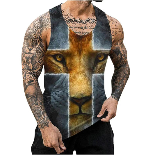 SHOWLU FASHION STORE New Lion 3D Print Men's Tank Top Fashion Harajuku Animal Pattern Summer Top Fitness Bodybuilding Gym Clothing Sleeveless T-Shirt