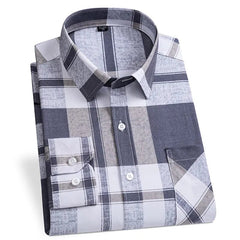  Showlu Fashion Store New Long Sleeve Plaid Shirts For Men Classic Checked Fashion Clothing Easy Care Soft Businessman Smart Dress Casual Shirt Camisa