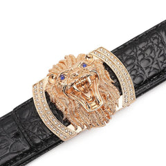  Showlu Fashion Store New Luxury Men's Belt Embossed Head Layer Belt with The Lion Buckle Belts  Men Fashion Belts for High Quality Ladies