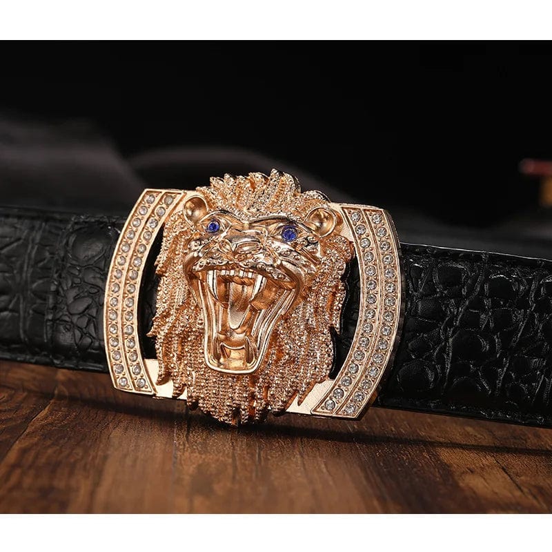  Showlu Fashion Store New Luxury Men's Belt Embossed Head Layer Belt with The Lion Buckle Belts  Men Fashion Belts for High Quality Ladies