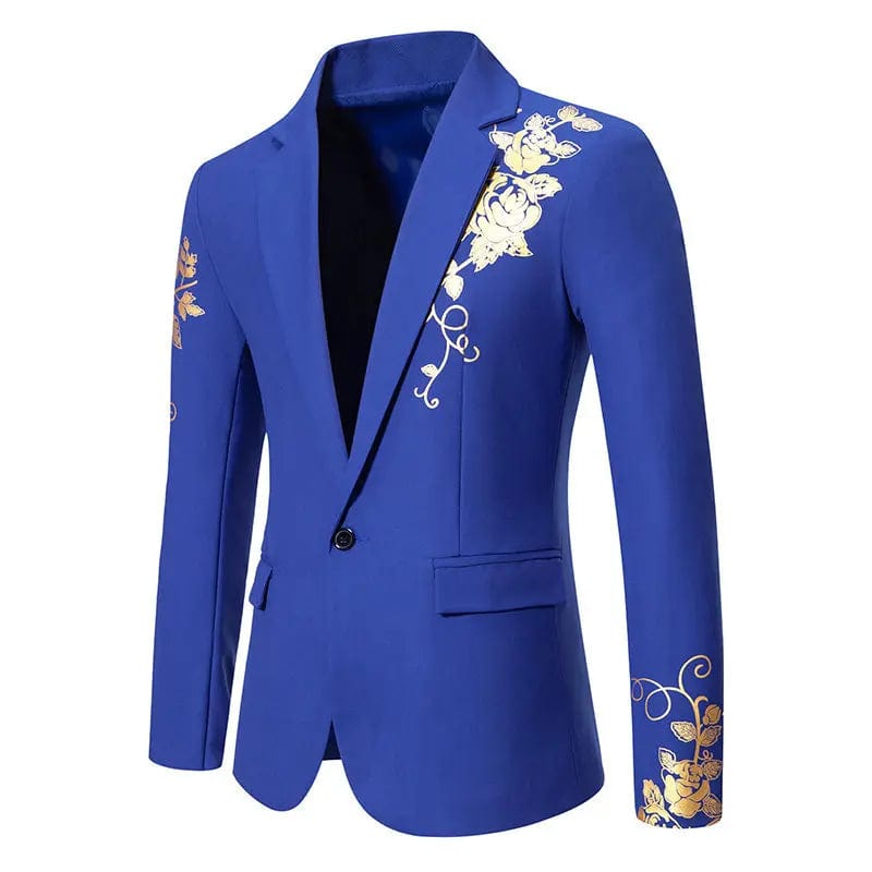  Showlu Fashion Store New Men Business Social Suit Jacket Black / White / Royal Blue Fashion Men's Wedding Prom Party Rose Printed Blazers Coats