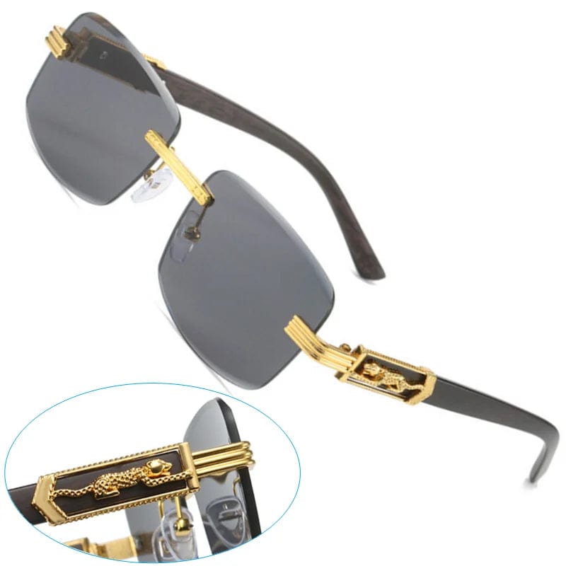  Showlu Fashion Store New Metal Leopard Rimless Rectangle Vintage Sunglasses For Men Fashion Frameless Tinted Glasses Women Gradient Sunshade Eyewear