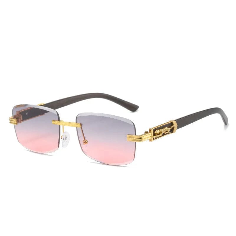  Showlu Fashion Store New Metal Leopard Rimless Rectangle Vintage Sunglasses For Men Fashion Frameless Tinted Glasses Women Gradient Sunshade Eyewear