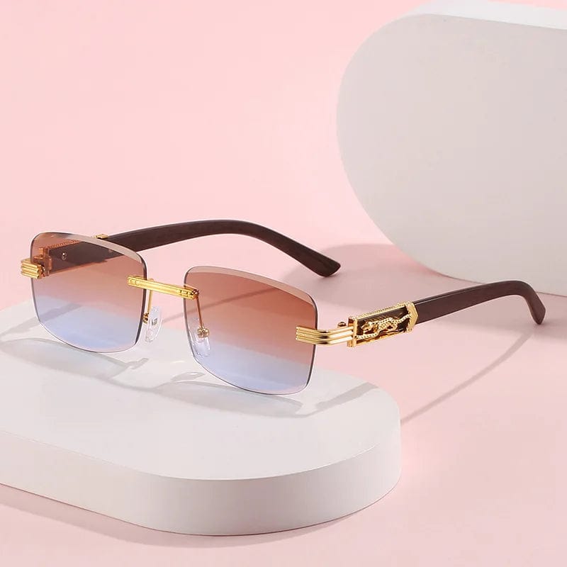  Showlu Fashion Store New Metal Leopard Rimless Rectangle Vintage Sunglasses For Men Fashion Frameless Tinted Glasses Women Gradient Sunshade Eyewear