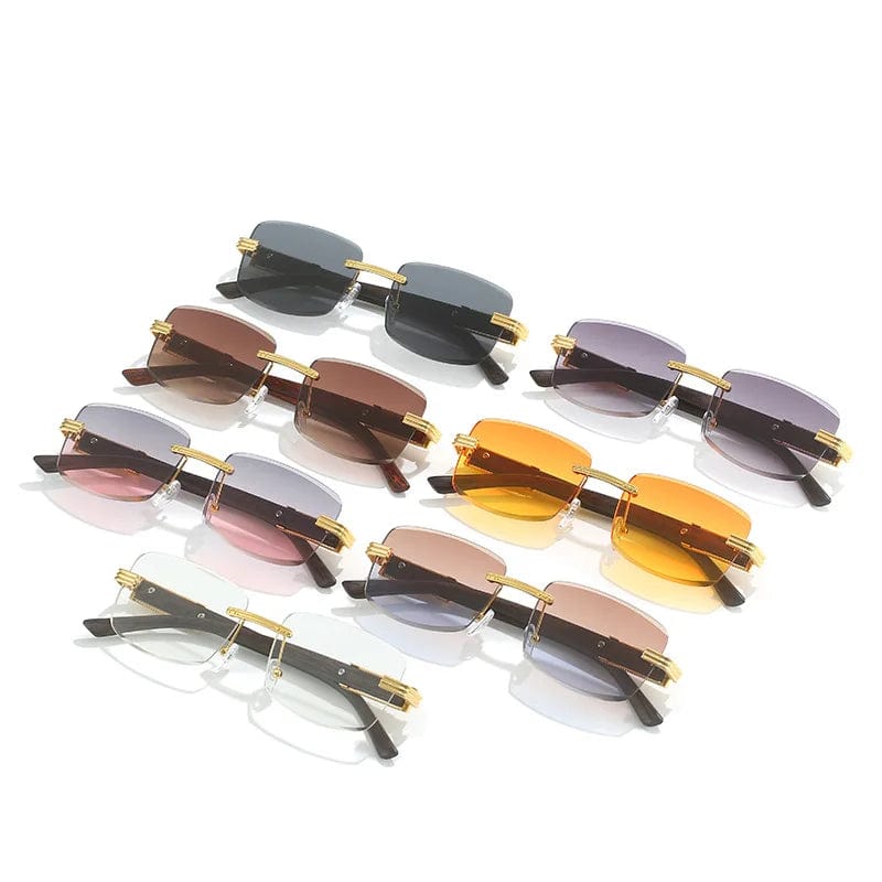  Showlu Fashion Store New Metal Leopard Rimless Rectangle Vintage Sunglasses For Men Fashion Frameless Tinted Glasses Women Gradient Sunshade Eyewear