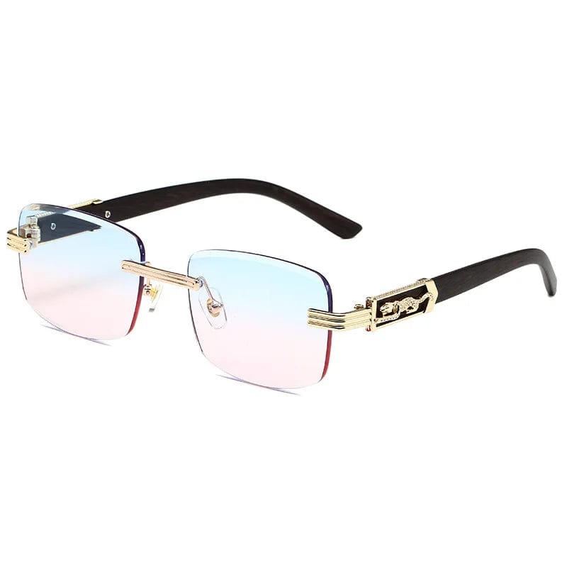  Showlu Fashion Store New Metal Leopard Rimless Rectangle Vintage Sunglasses For Men Fashion Frameless Tinted Glasses Women Gradient Sunshade Eyewear