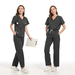 SHOWLU FASHION STORE New Nurse Uniforms Elatic Solid Tops Pants Woman Man Scrub Trousers Dental Vet Hospital Pet Clinic Medical Uniform Scrub Sets