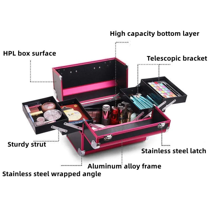  Showlu Fashion Store New Professional Aluminum Alloy Cosmetic Box Hairdressing Cosmetology  Toolbox Patterned Embroidery Manicure Toolkits