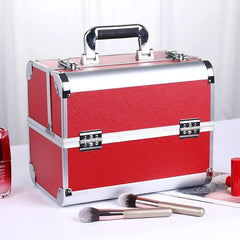  Showlu Fashion Store New Professional Aluminum Alloy Cosmetic Box Hairdressing Cosmetology  Toolbox Patterned Embroidery Manicure Toolkits