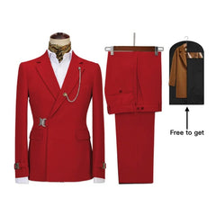 SHOWLU FASHION STORE New Red Blue Coat Pant Design Metal Buckle Side Release Pink Men Suits 2 Pieces Set Dinner Wedding Party