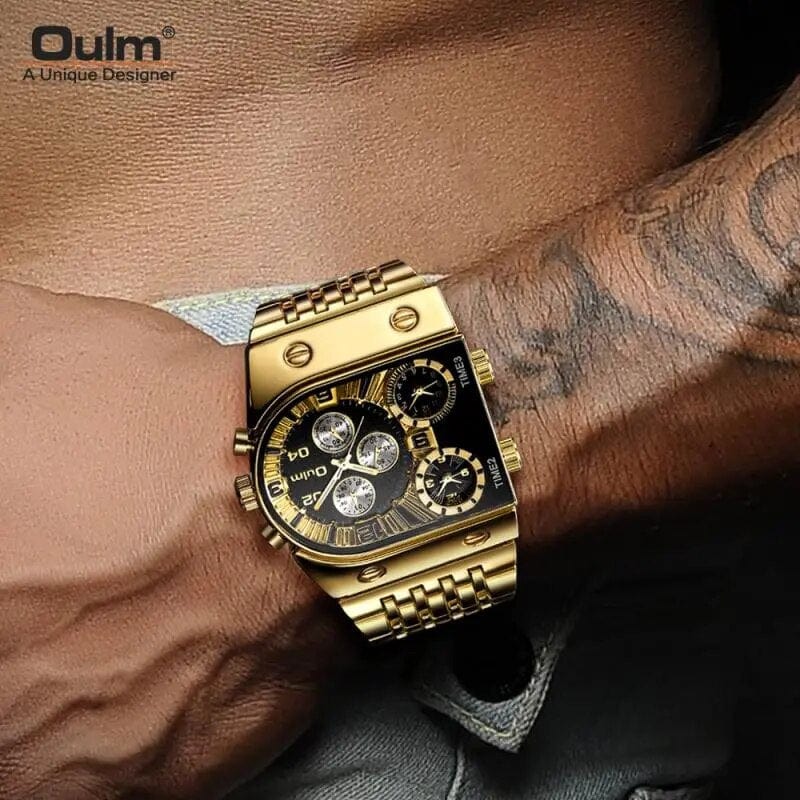  Showlu Fashion Store New Sport Gold Steel Watches Men Super Big Large Dial Male Quartz Clock Decorative Compass Luxury Men's Wrist Watch