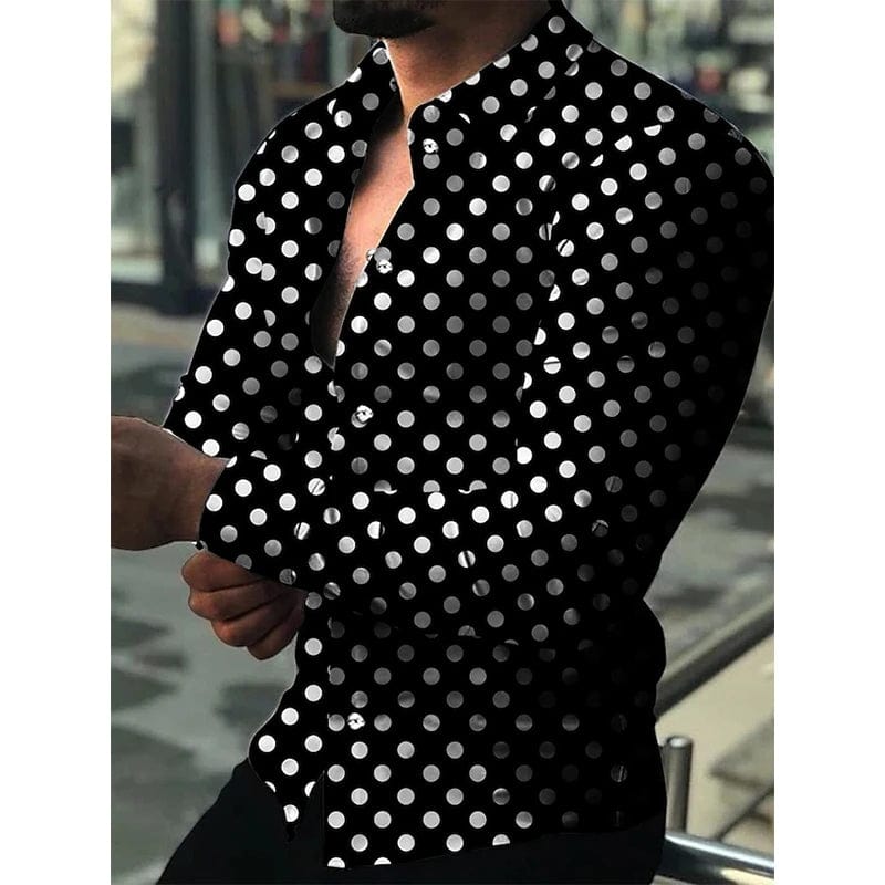 SHOWLU FASHION STORE New Spring Autumn Social Men Shirts Turn-Down Collar Buttoned Casual Dots Print Long Sleeve Shirt Tops Streetwear Men's Clothes