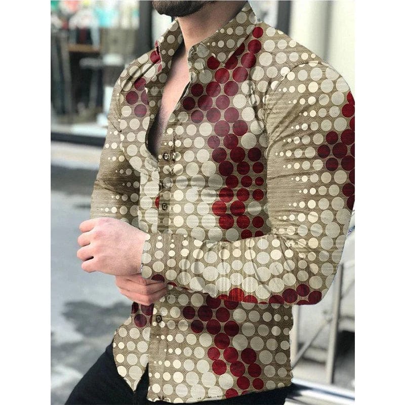 SHOWLU FASHION STORE New Spring Autumn Social Men Shirts Turn-Down Collar Buttoned Casual Dots Print Long Sleeve Shirt Tops Streetwear Men's Clothes