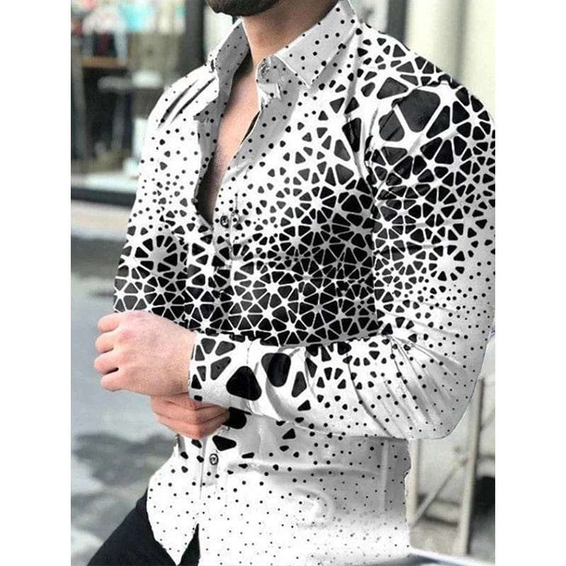 SHOWLU FASHION STORE New Spring Autumn Social Men Shirts Turn-Down Collar Buttoned Casual Dots Print Long Sleeve Shirt Tops Streetwear Men's Clothes