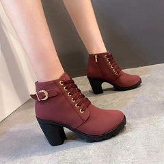  Showlu Fashion Store New Spring Winter Women Pumps Boots High Quality Lace-up European Ladies Shoes PU High Heels Boots Fast Delivery Platform Boots