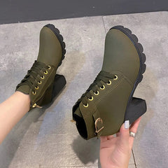  Showlu Fashion Store New Spring Winter Women Pumps Boots High Quality Lace-up European Ladies Shoes PU High Heels Boots Fast Delivery Platform Boots