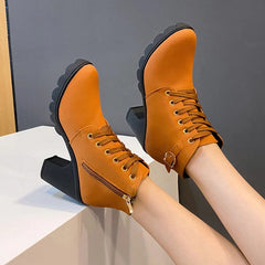  Showlu Fashion Store New Spring Winter Women Pumps Boots High Quality Lace-up European Ladies Shoes PU High Heels Boots Fast Delivery Platform Boots