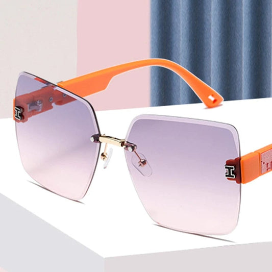  Showlu Fashion Store New Square Rimless Cut Edge Sunglasses Hong Kong Style Ladies Round Face Slimming Big Frame Fashion Sunglasses