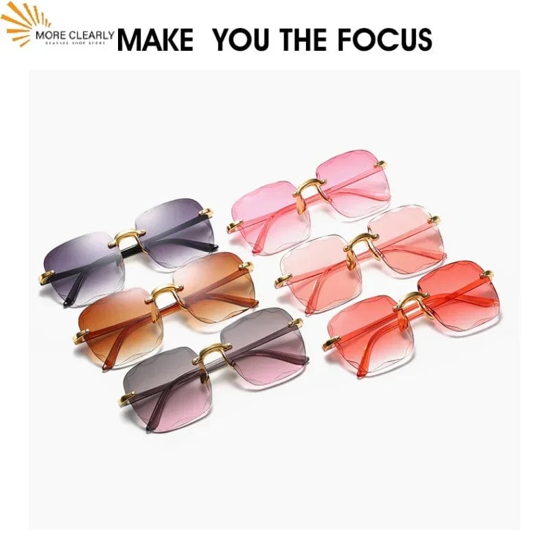  Showlu Fashion Store New Square Rimless Sunglasses Women Luxury Brand Designer Summer Red Glasses Fashion Sun Glasses for Men UV400 Shades Oculos