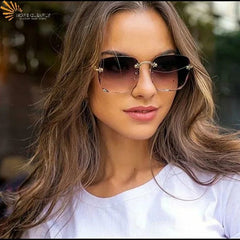  Showlu Fashion Store New Square Rimless Sunglasses Women Luxury Brand Designer Summer Red Glasses Fashion Sun Glasses for Men UV400 Shades Oculos