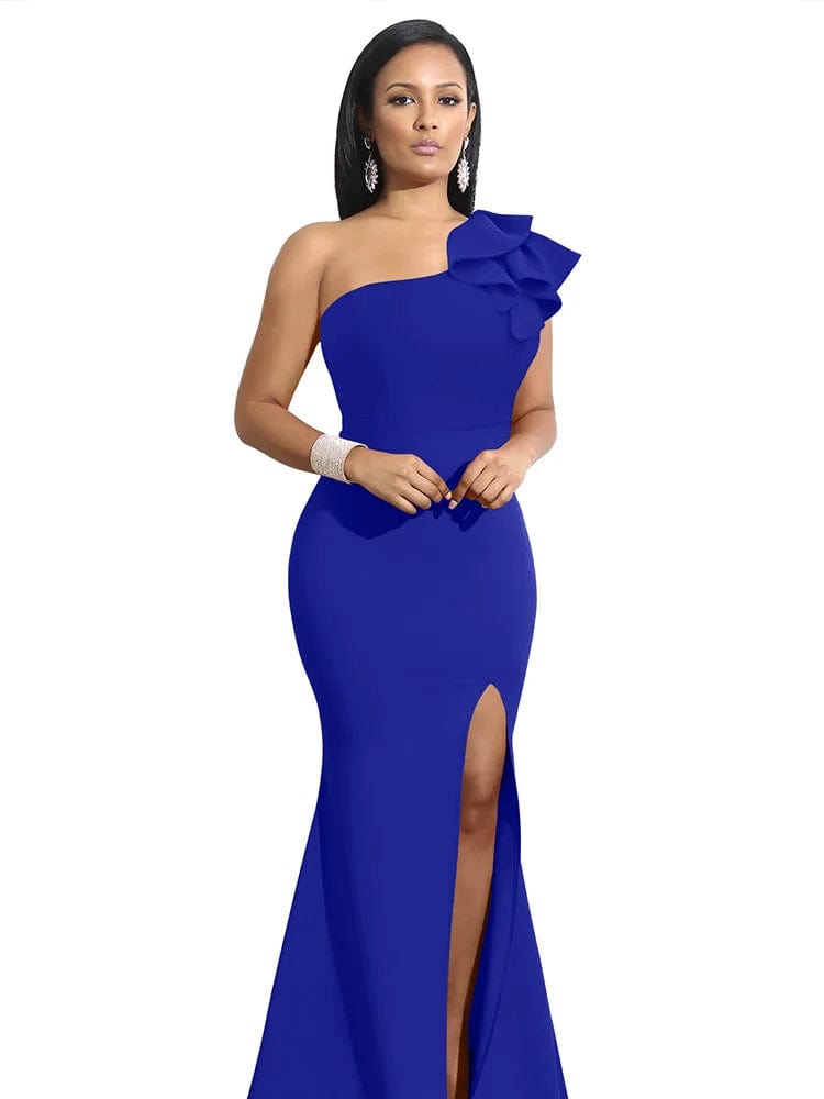 SHOWLU FASHION STORE New Summer One Shoulder Split Sexy Dress sleeveless Sloping Shoulders Dresses