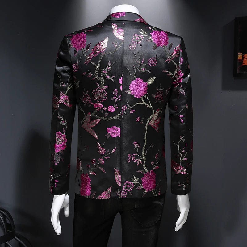  Showlu Fashion Store New Vintage Luxury Jacquard Blazers Men 2022 New Flower Slim Fit Blazer Jacket Hommes Wedding Club Party Dress Singers Costumes