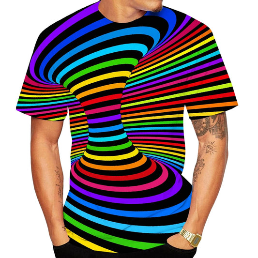  Showlu Fashion Store Newest Fashion Men/women Rainbow 3D Printing T Shirt Vertigo Hypnotic Vortex Funny Short Sleeved Tee