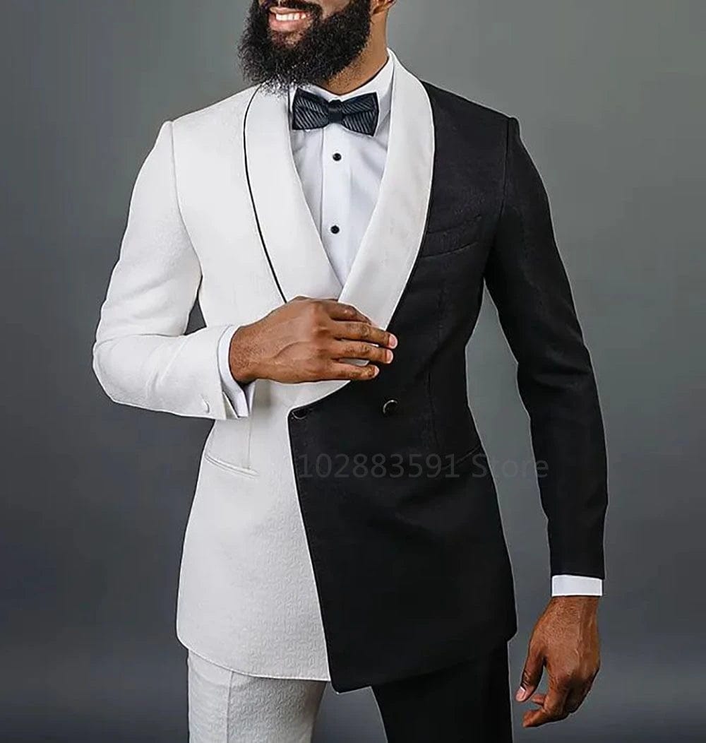 SHOWLU FASHION STORE Newest Splicing Colors 2 Pieces Men Suits Set  Wedding Groom Tuxedo White Black Blazer+Pants Custom Made Prom Dress Coat