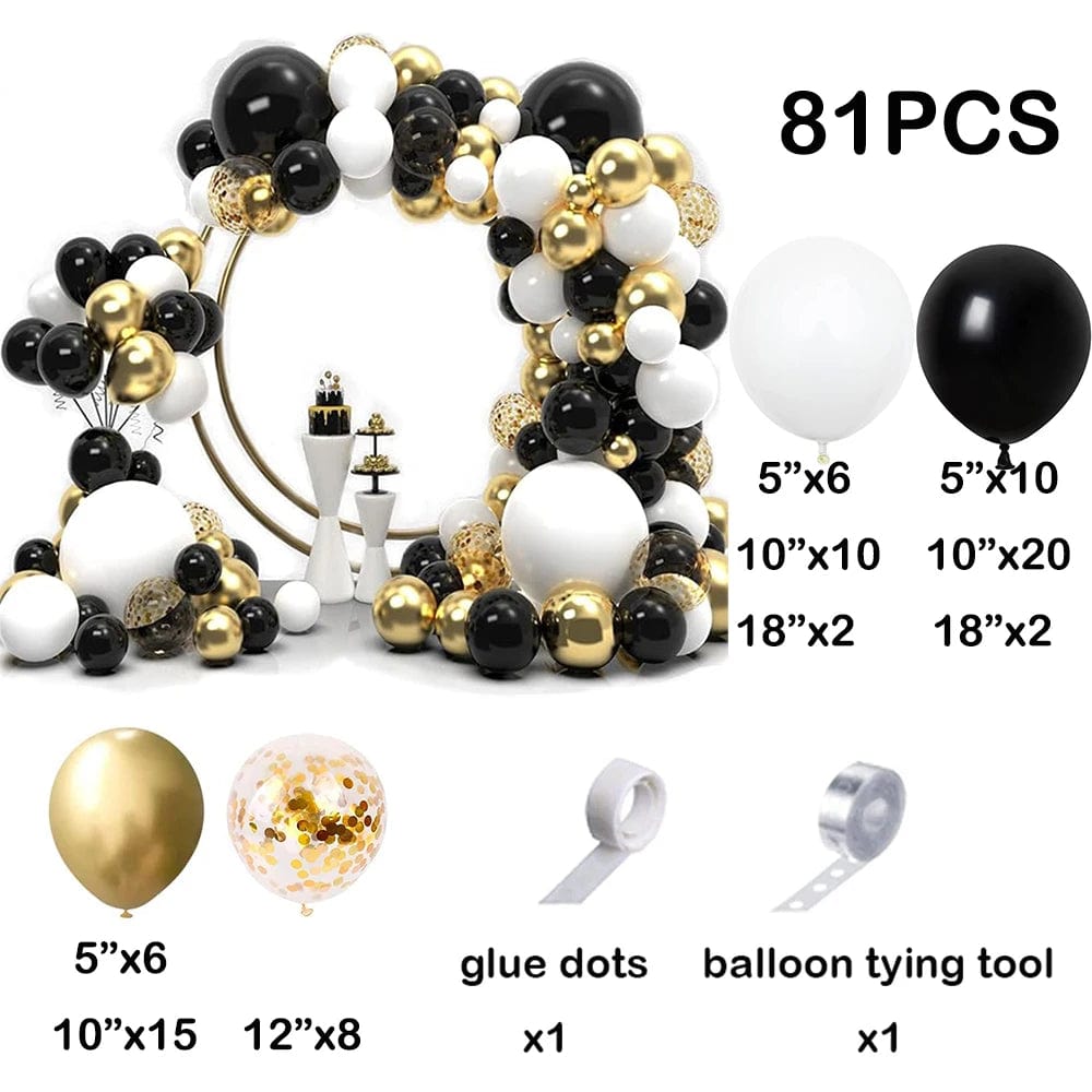 Showlu Fashion Store NO.1 / AS Picture Black White Balloons Garland Metallic Gold Confetti Balloon Arch Kit Graduation Birthday Party New Year 2024 Decoration Ballon