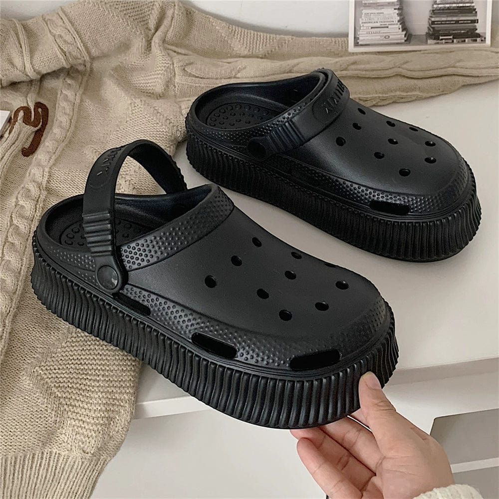  Showlu Fashion Store No flower deduction Black / 36-37 Thin Ins Cute Little Monster Hole Shoes Women's Summer Dopamine Color Raise the Bottom Closed Toe Sandals