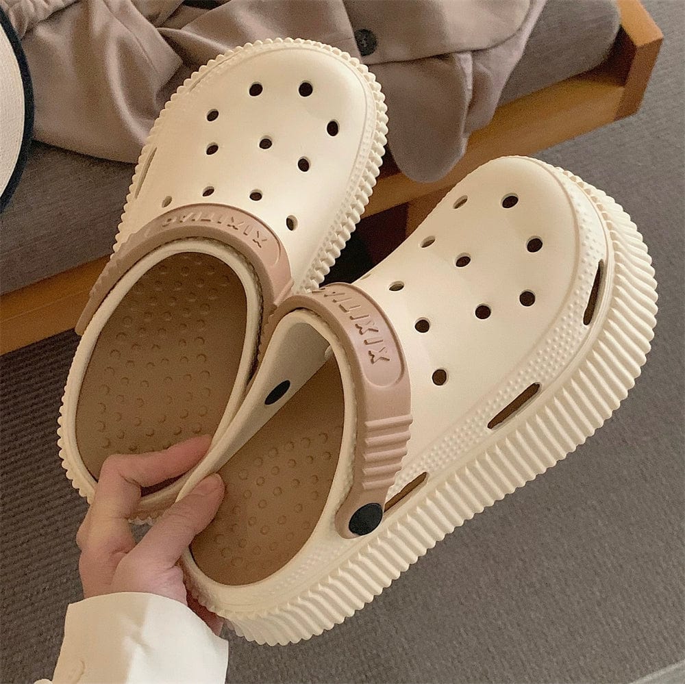  Showlu Fashion Store No flower deduction khaki / 38-39 Thin Ins Cute Little Monster Hole Shoes Women's Summer Dopamine Color Raise the Bottom Closed Toe Sandals