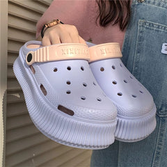  Showlu Fashion Store No flower deduction Taro purple / 36-37 Thin Ins Cute Little Monster Hole Shoes Women's Summer Dopamine Color Raise the Bottom Closed Toe Sandals