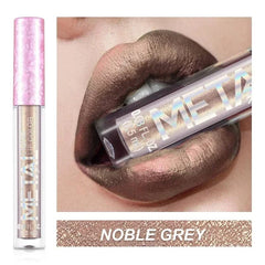  Showlu Fashion Store NOBLE GREY Metallic Matte Liquid Lipstick Waterproof Long Lasting Non-Stick Cup Matte Shimmer Glitter Lip Gloss Women Lips Makeup 12 Colors