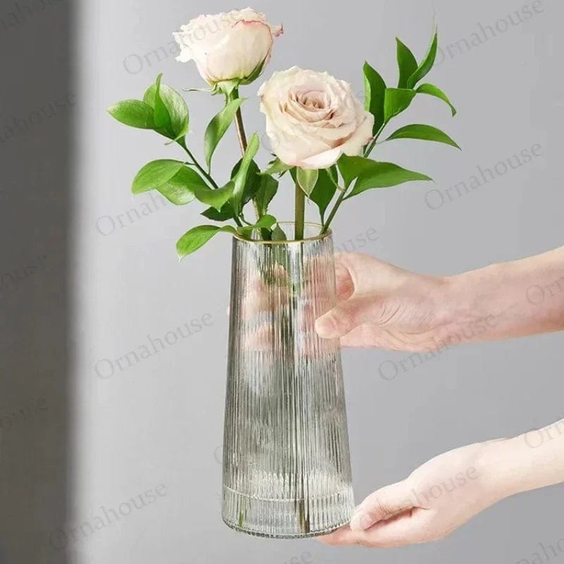  Showlu Fashion Store Nordic Glass Vase Creative Transparent Aquatic Flowers Minimalist Glass Tabletop Decoration Ceramic Vase Vases for Flower