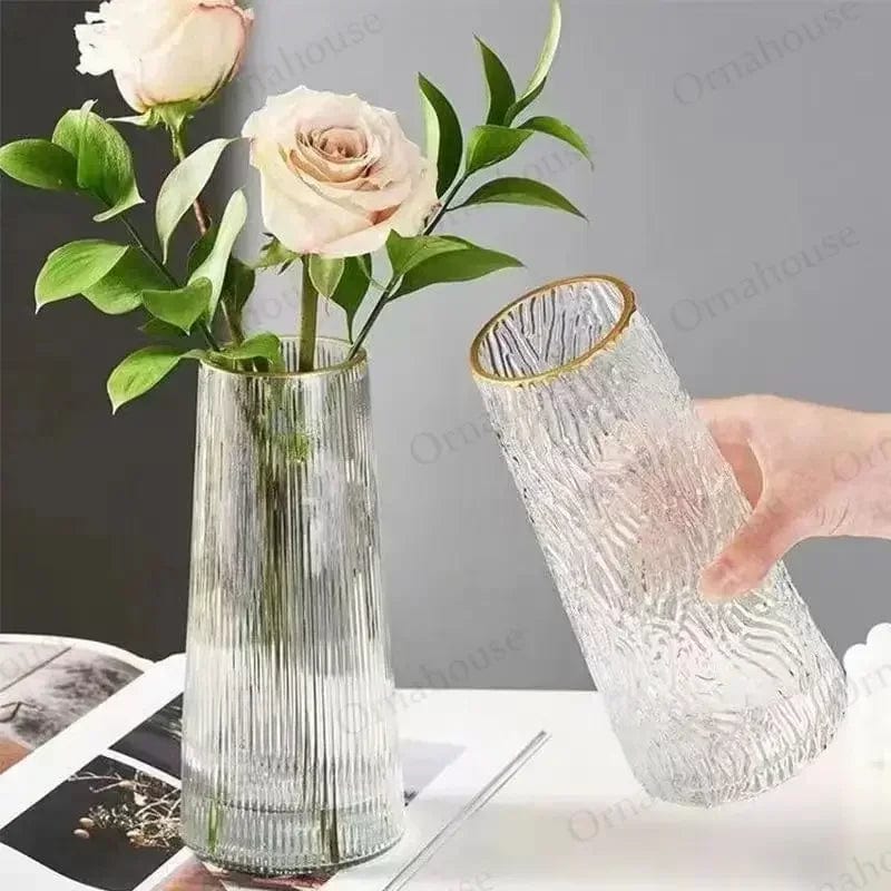  Showlu Fashion Store Nordic Glass Vase Creative Transparent Aquatic Flowers Minimalist Glass Tabletop Decoration Ceramic Vase Vases for Flower