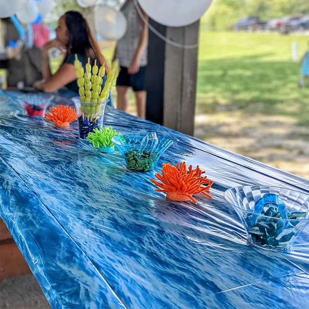  Showlu Fashion Store Ocean Waves Plastic Tablecloth Ocean Party Table Cover Water Print Table Cover Under the Sea Tablecloth Mermaid Shark Birthday