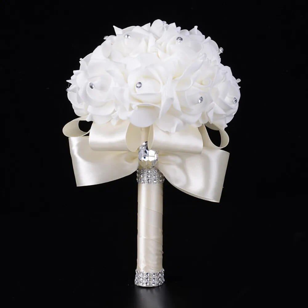 Showlu Fashion Store Off white Bridal Bridesmaid Wedding Bouquet 12 Colors Roses Artificial Holding Flowers Mariage Bouquet Wedding Accessories