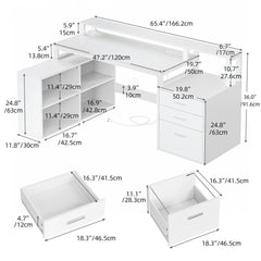 SHOWLU FASHION STORE Office Furniture Desk Sets ,65" L Shaped Desk With Power Outlets And Monitor Stand , Computer Desk With LED Light &File Cabinet