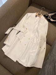 SHOWLU FASHION STORE Office Lady Double Breasted Blazer Dress Women Spring Notched Long Sleeve White Black Mini Dresses Vestidos