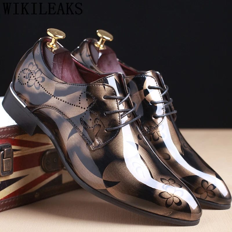 SHOWLU FASHION STORE Office Men Dress Shoes Floral Pattern Men Formal Shoes Leather Luxury Fashion Groom Wedding Shoes Men Oxford Shoes Dress 37-50