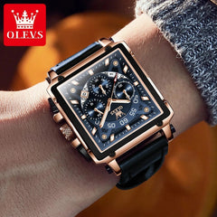 SHOWLU FASHION STORE OLEVS 9919 Chronograph Multifunctional Quartz Men's Watch Leather strap 45MM Square Big Dial Leisure Sports TOP Brand Male Watch