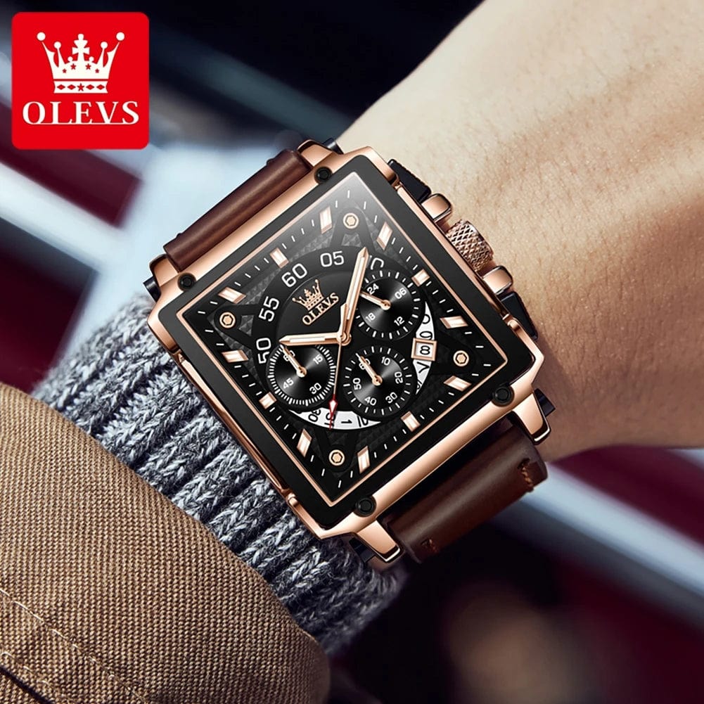 SHOWLU FASHION STORE OLEVS 9919 Fashion Chronograph Quartz Man Wristwatch Waterproof Luminous Original Watch For Men 24 Hours Display Leather Watches