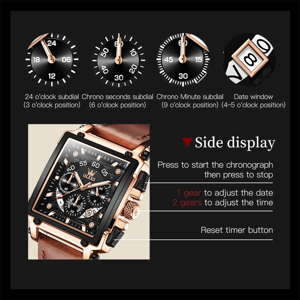 SHOWLU FASHION STORE OLEVS 9919 Fashion Chronograph Quartz Man Wristwatch Waterproof Luminous Original Watch For Men 24 Hours Display Leather Watches