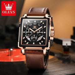 SHOWLU FASHION STORE OLEVS 9919 Men's Watches Brown Leather Strap Waterproof Chronograph Date High Quality Quartz Watch for Men 45mm Big Dial