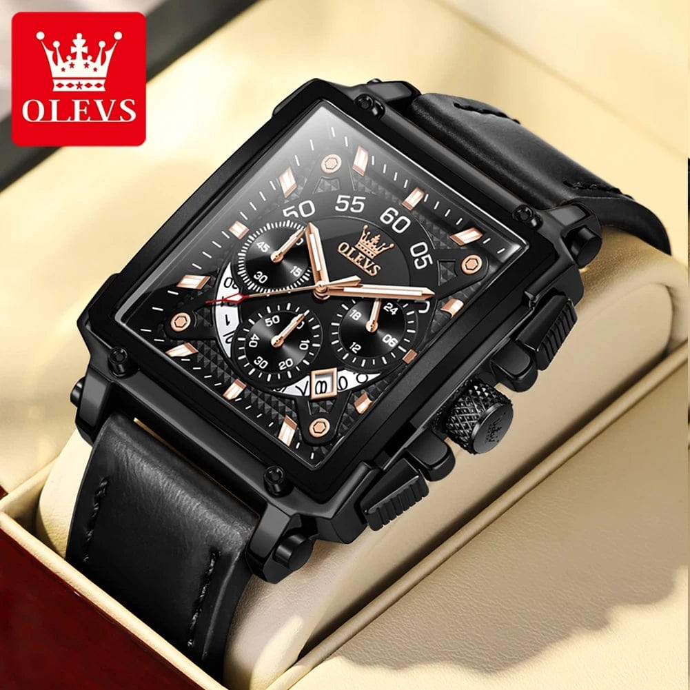 SHOWLU FASHION STORE OLEVS 9919 Men's Watches Brown Leather Strap Waterproof Chronograph Date High Quality Quartz Watch for Men 45mm Big Dial