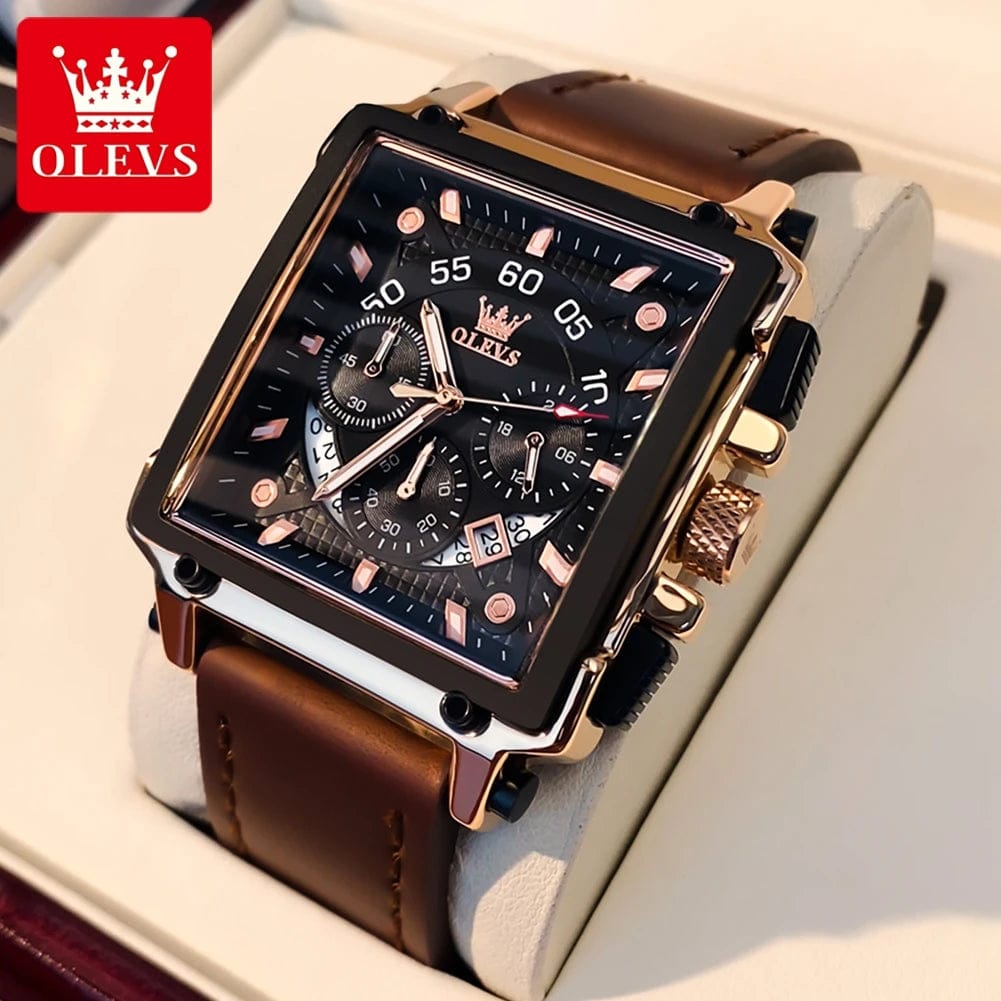 SHOWLU FASHION STORE OLEVS 9919 Original Quartz Watch for Men Chronograph Waterproof Auto Date Men's Wristwatch Leather Strap Casual Sport Man Watch