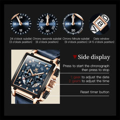 SHOWLU FASHION STORE OLEVS 9919 Quartz Watch for Men Chronograph Multifunctional Wristwatch Leather strap Square Big Dial Leisure Sports Mens Watches