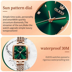 SHOWLU FASHION STORE OLEVS Quartz Watch for Women Elegant Rose Gold Stainless Steel Square Watch Original Ladies Wristwatches Jewelry Set Gift Luxury