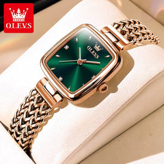 SHOWLU FASHION STORE OLEVS Quartz Watch for Women Elegant Rose Gold Stainless Steel Square Watch Original Ladies Wristwatches Jewelry Set Gift Luxury